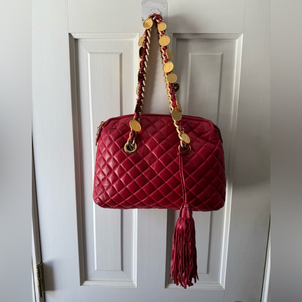 Vintage Italian Paola by PDL Firenze Red Quilted Leather 1990s Coin Handbag